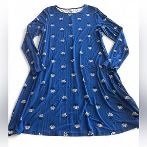 Old Navy Dress Women's Medium Blue  Floral Swing Long Sleeve Empire Casual Knit
